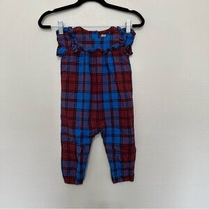 Tea collection baby girls family plaid ruffle romper size 12-18 months red blue